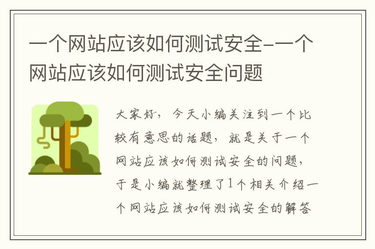 一个网站应该如何测试安全-一个网站应该如何测试安全问题