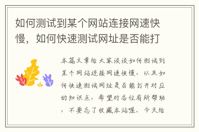 如何测试到某个网站连接网速快慢，如何快速测试网址是否能打开