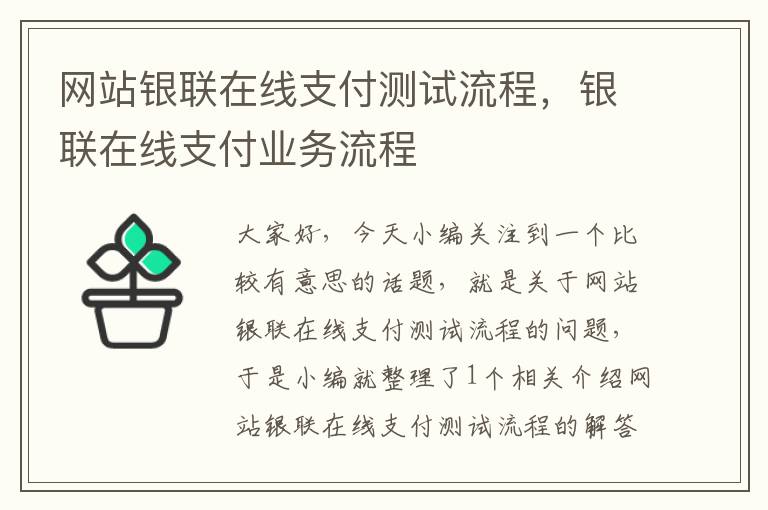 网站银联在线支付测试流程，银联在线支付业务流程