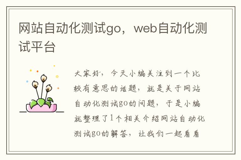 网站自动化测试go，web自动化测试平台