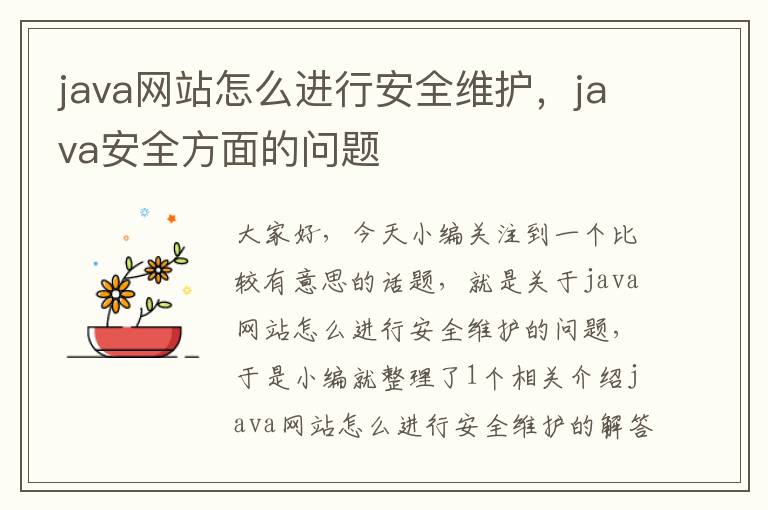 java网站怎么进行安全维护，java安全方面的问题