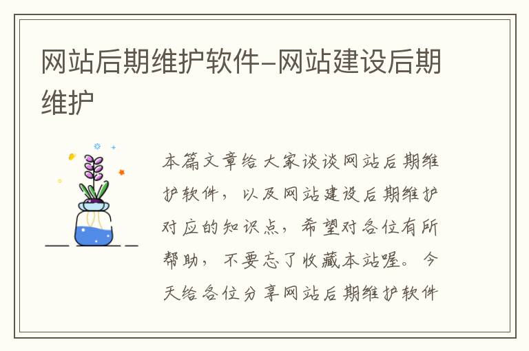 网站后期维护软件-网站建设后期维护