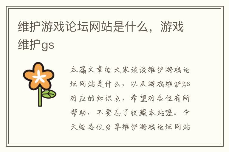 维护游戏论坛网站是什么，游戏维护gs