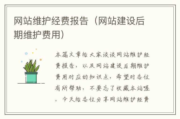 网站维护经费报告（网站建设后期维护费用）