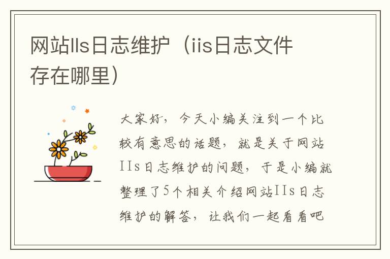 网站IIs日志维护（iis日志文件存在哪里）