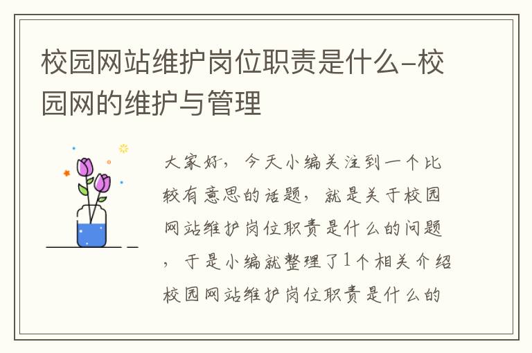 校园网站维护岗位职责是什么-校园网的维护与管理