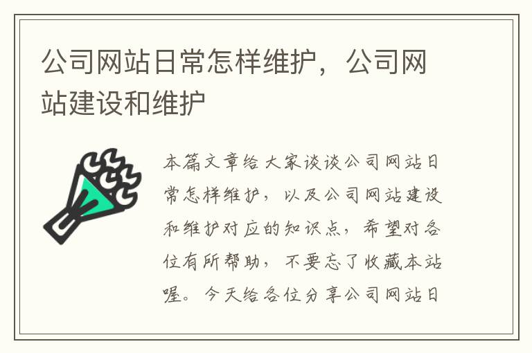 公司网站日常怎样维护，公司网站建设和维护