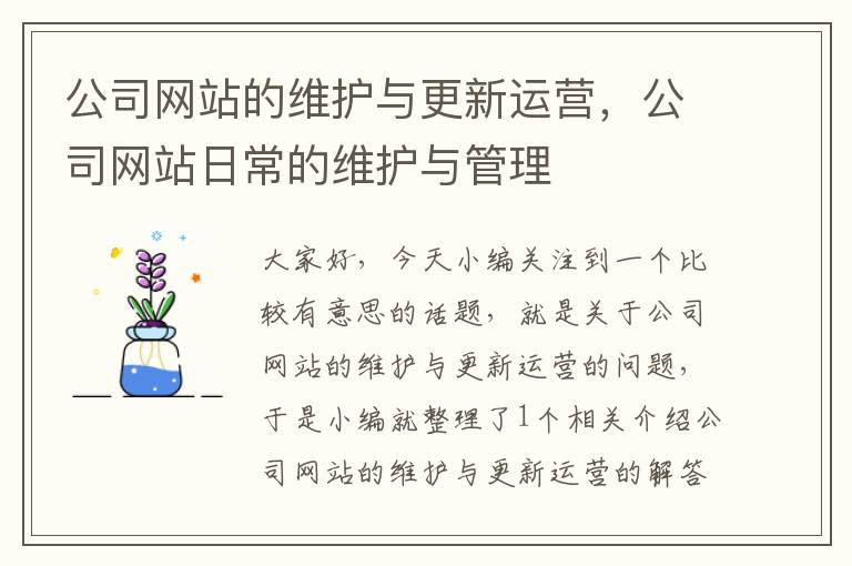 公司网站的维护与更新运营，公司网站日常的维护与管理