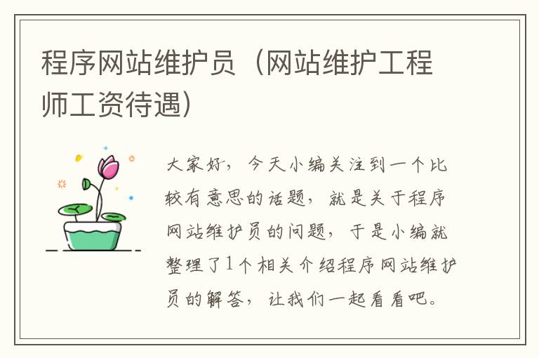 程序网站维护员（网站维护工程师工资待遇）