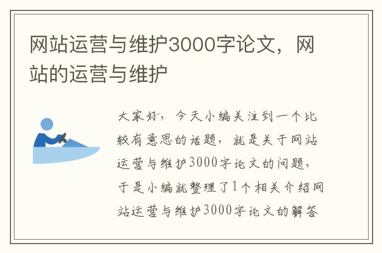 网站运营与维护3000字论文，网站的运营与维护