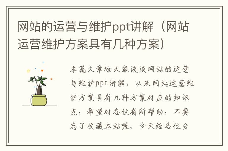 网站的运营与维护ppt讲解（网站运营维护方案具有几种方案）