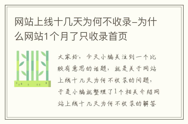 网站上线十几天为何不收录-为什么网站1个月了只收录首页