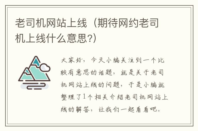 老司机网站上线（期待网约老司机上线什么意思?）