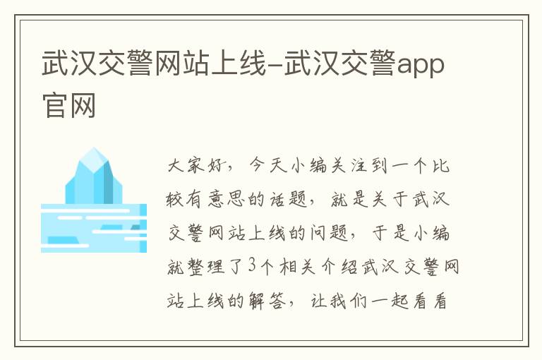 武汉交警网站上线-武汉交警app官网