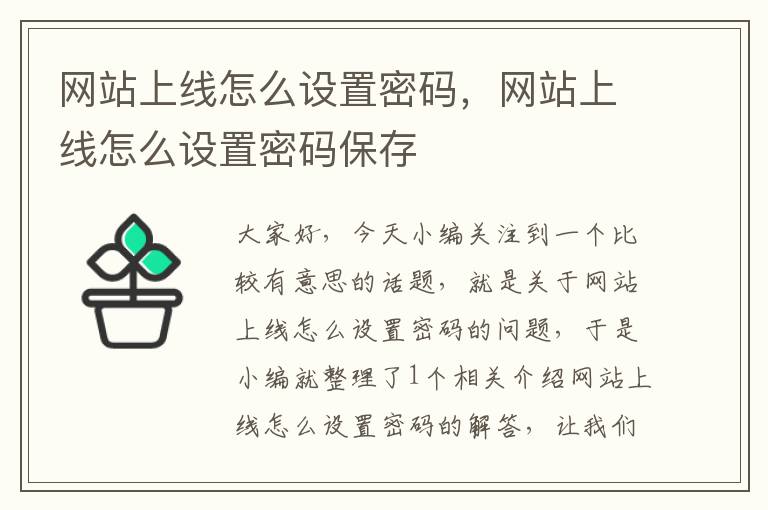 网站上线怎么设置密码，网站上线怎么设置密码保存