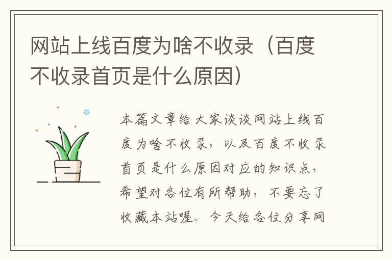 网站上线百度为啥不收录（百度不收录首页是什么原因）