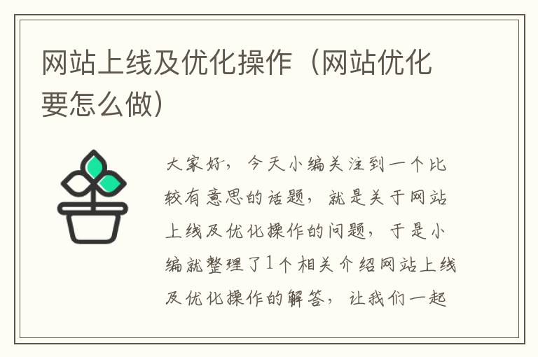 网站上线及优化操作（网站优化要怎么做）