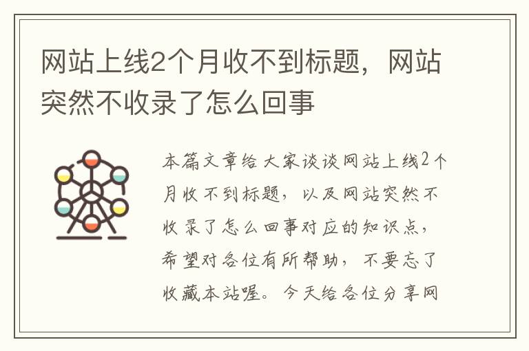 网站上线2个月收不到标题，网站突然不收录了怎么回事