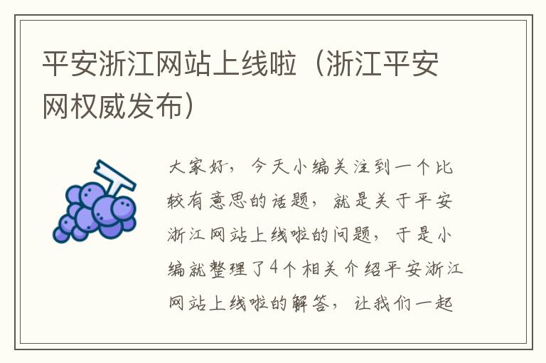 平安浙江网站上线啦（浙江平安网权威发布）