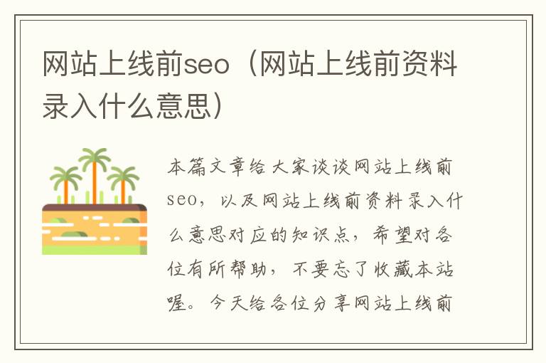 网站上线前seo（网站上线前资料录入什么意思）