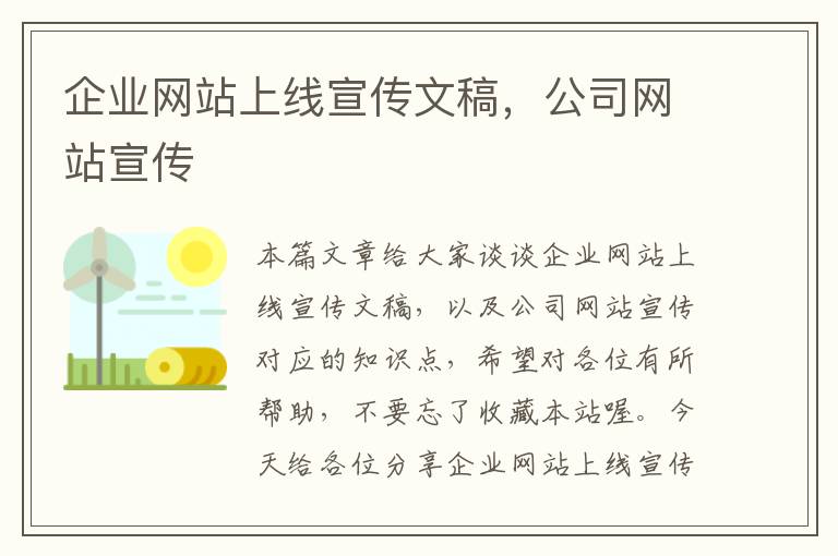 企业网站上线宣传文稿，公司网站宣传