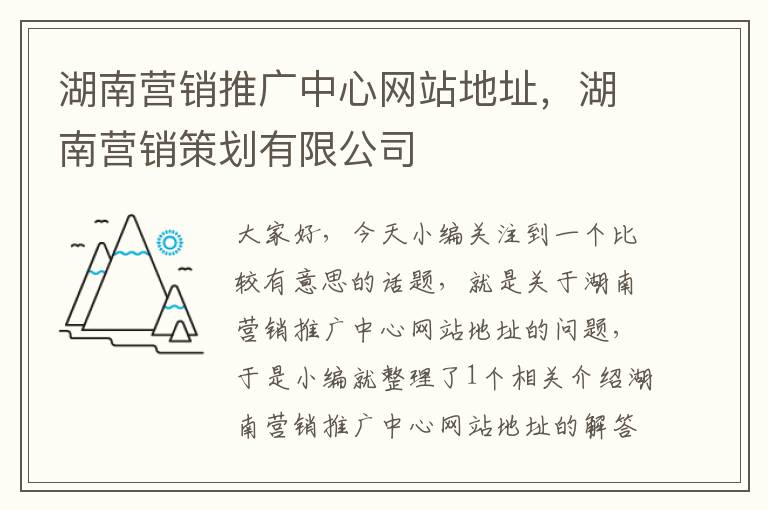 湖南营销推广中心网站地址，湖南营销策划有限公司