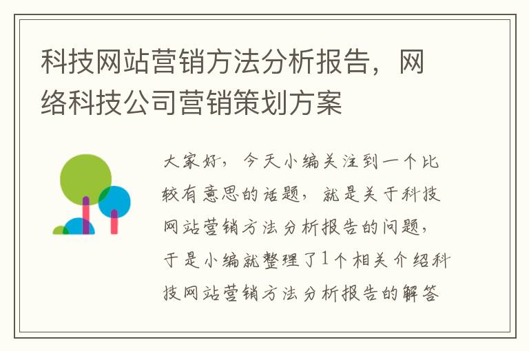 科技网站营销方法分析报告，网络科技公司营销策划方案