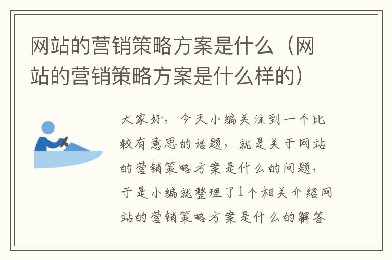 网站的营销策略方案是什么（网站的营销策略方案是什么样的）