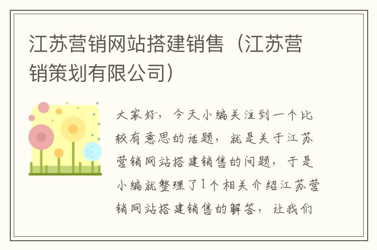 江苏营销网站搭建销售（江苏营销策划有限公司）