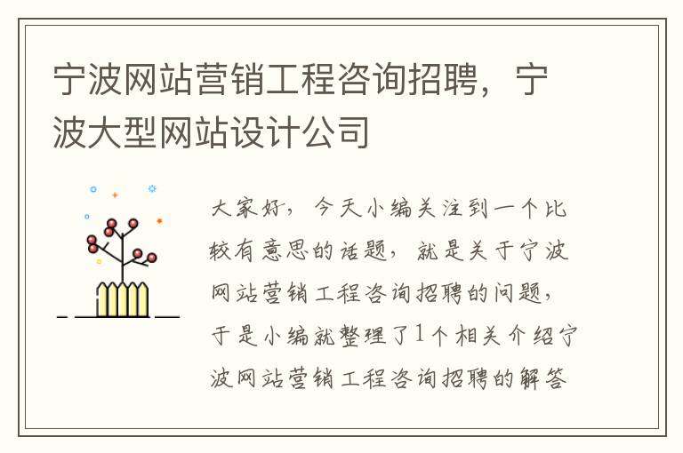 宁波网站营销工程咨询招聘，宁波大型网站设计公司