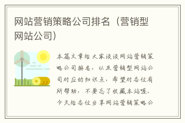 网站营销策略公司排名（营销型网站公司）