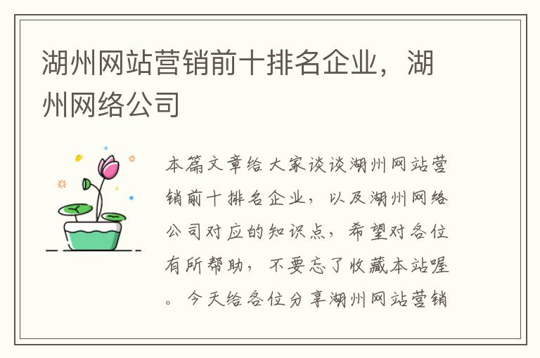 湖州网站营销前十排名企业，湖州网络公司