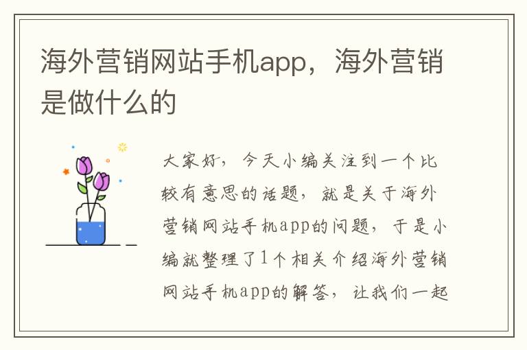 海外营销网站手机app，海外营销是做什么的