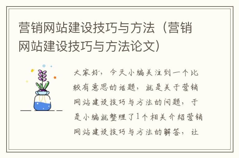 营销网站建设技巧与方法（营销网站建设技巧与方法论文）