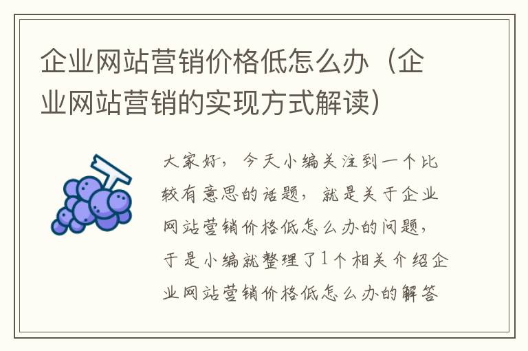 企业网站营销价格低怎么办（企业网站营销的实现方式解读）