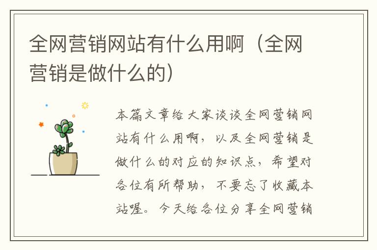 全网营销网站有什么用啊（全网营销是做什么的）