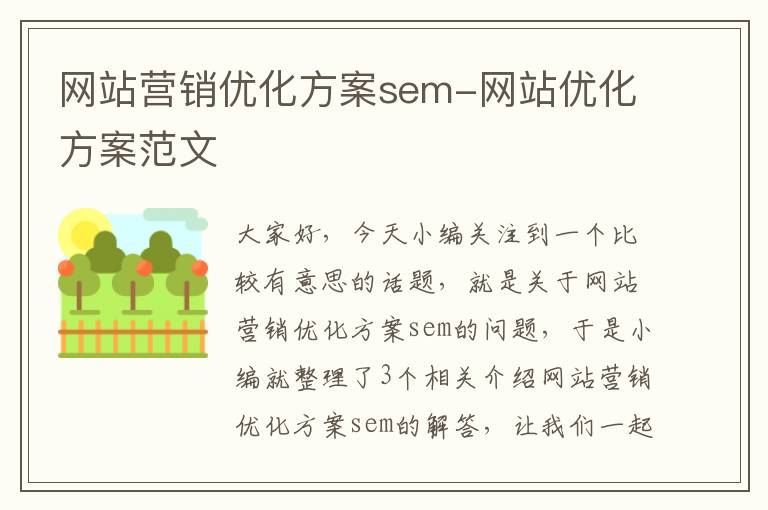 网站营销优化方案sem-网站优化方案范文