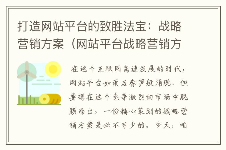 打造网站平台的致胜法宝：战略营销方案（网站平台战略营销方案策划）