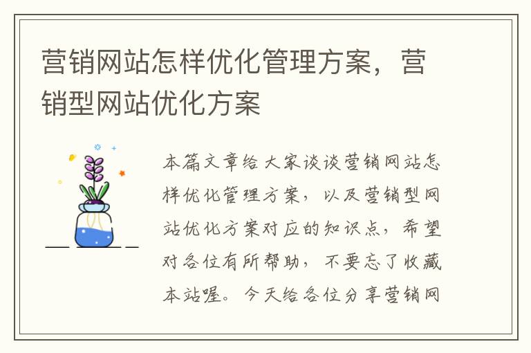 营销网站怎样优化管理方案，营销型网站优化方案