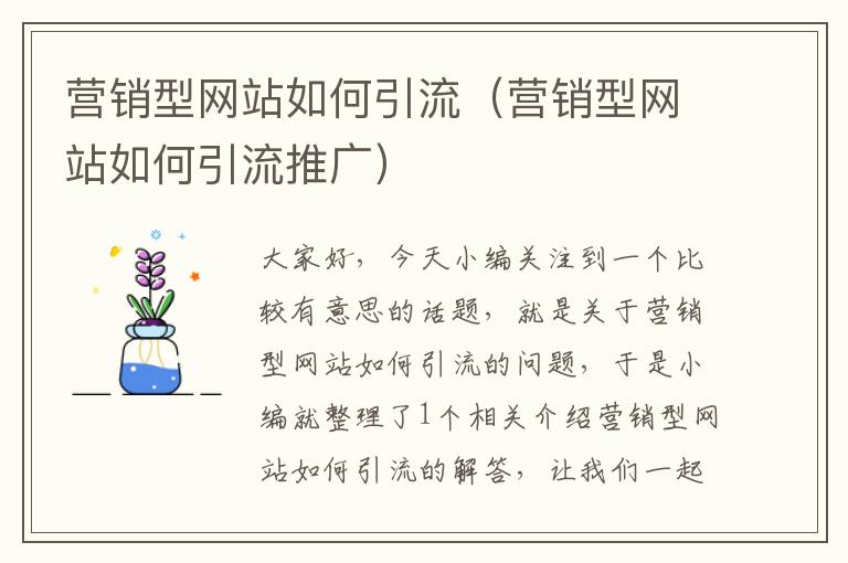 营销型网站如何引流（营销型网站如何引流推广）