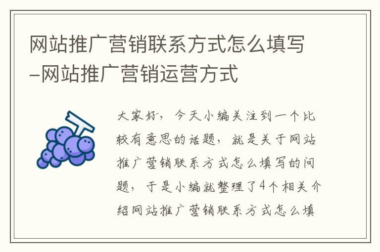 网站推广营销联系方式怎么填写-网站推广营销运营方式