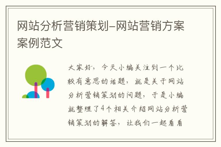 网站分析营销策划-网站营销方案案例范文