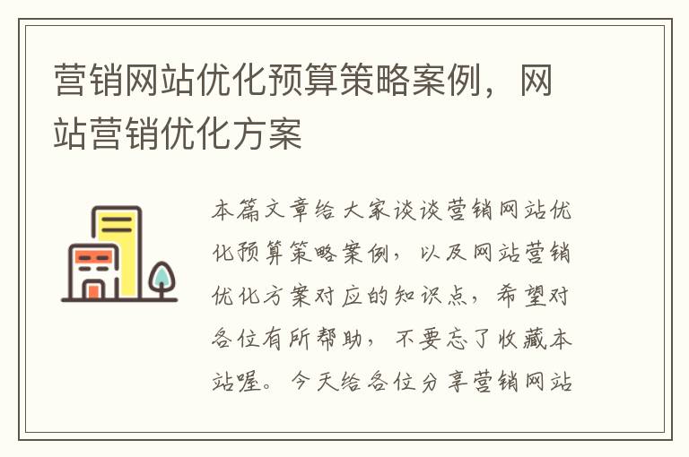 营销网站优化预算策略案例，网站营销优化方案