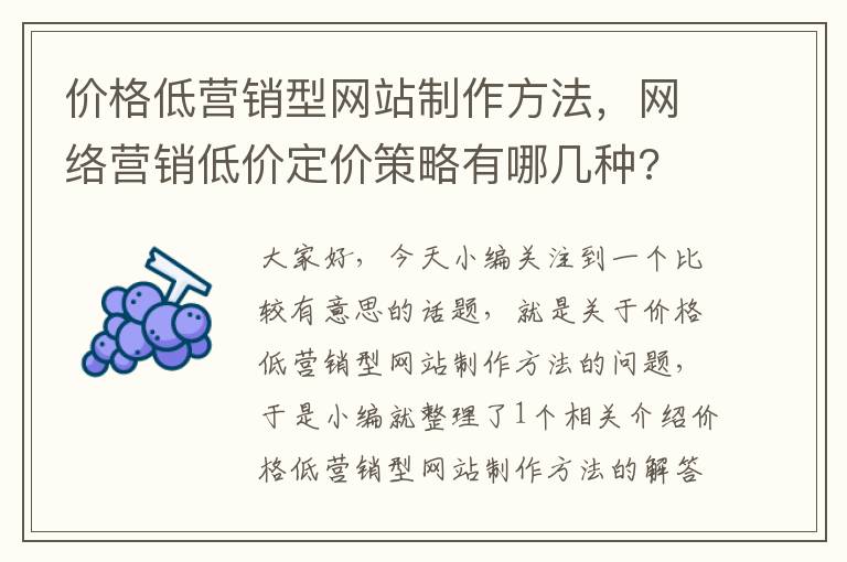 价格低营销型网站制作方法，网络营销低价定价策略有哪几种?