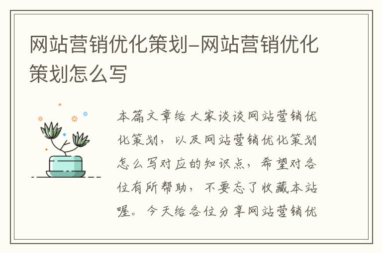 网站营销优化策划-网站营销优化策划怎么写