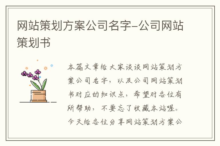 网站策划方案公司名字-公司网站策划书