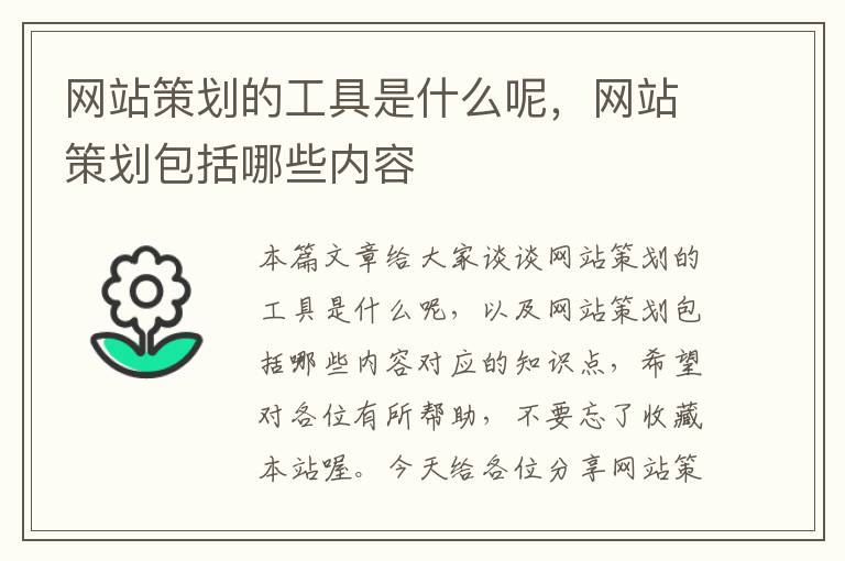 网站策划的工具是什么呢，网站策划包括哪些内容