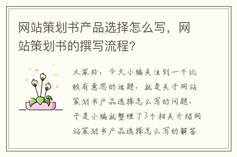 网站策划书产品选择怎么写，网站策划书的撰写流程?