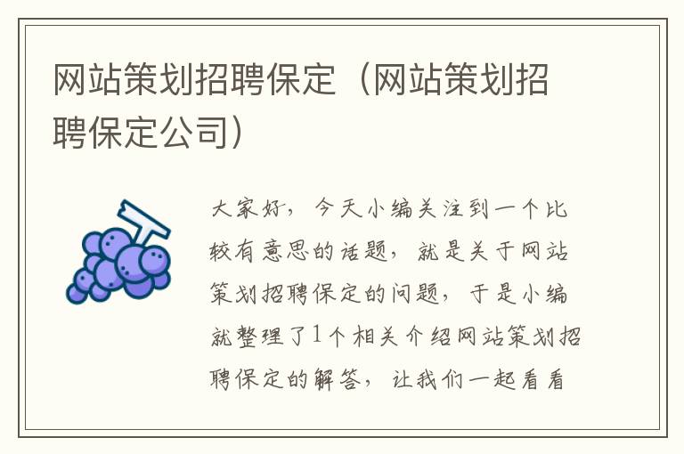 网站策划招聘保定（网站策划招聘保定公司）