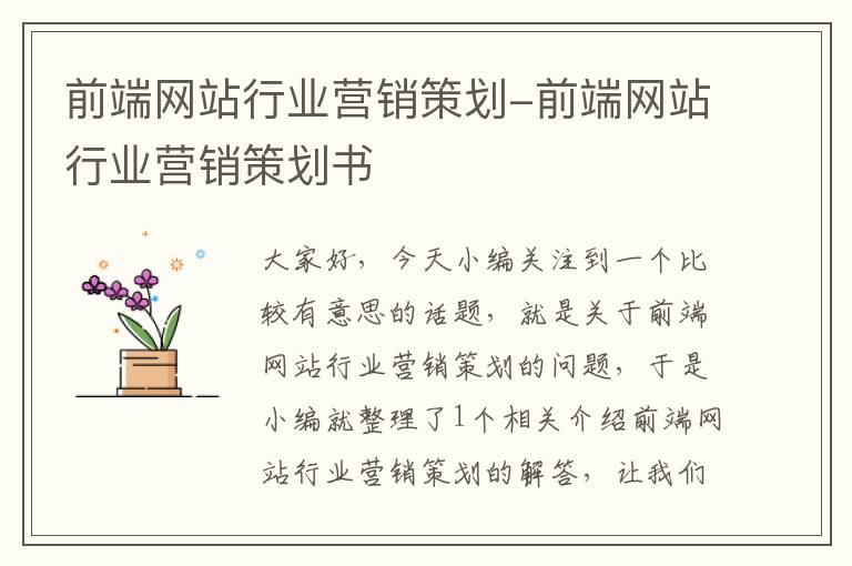 前端网站行业营销策划-前端网站行业营销策划书